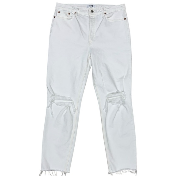 RE/DONE Jeans White Distressed Straight-Leg Jeans - Size 32 Casual White Denim - Picture 4 of 12